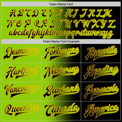 Custom Black Neon Green-Gold Bomber Full-Snap Varsity Letterman Gradient Fashion Jacket view 6