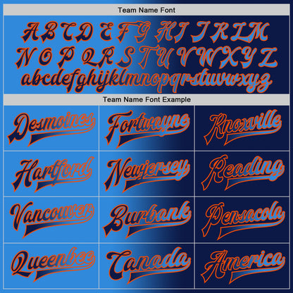 Custom Navy Powder Blue-Orange Bomber Full-Snap Varsity Letterman Gradient Fashion Jacket view 6