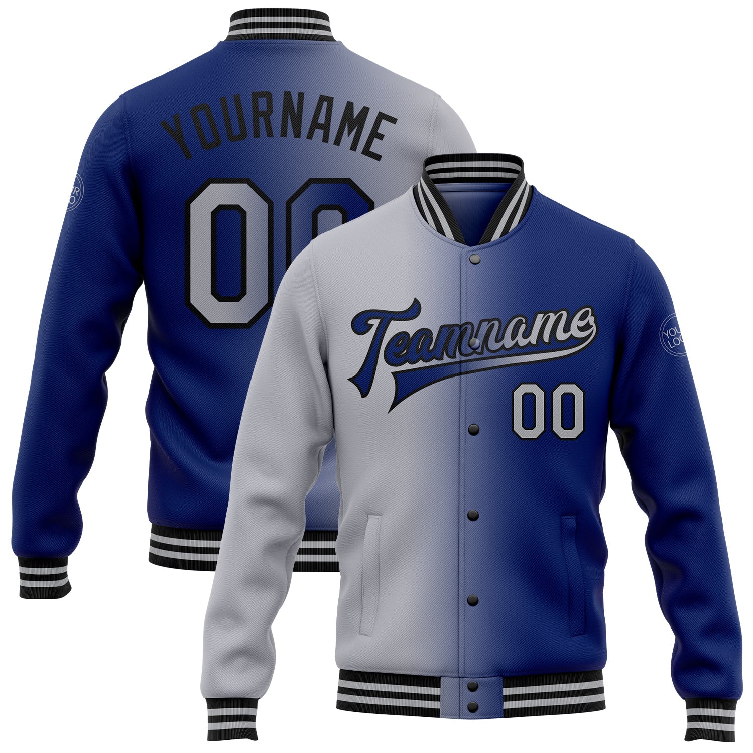 Custom Royal Gray-Black Bomber Full-Snap Varsity Letterman Gradient Fashion Jacket - Main View