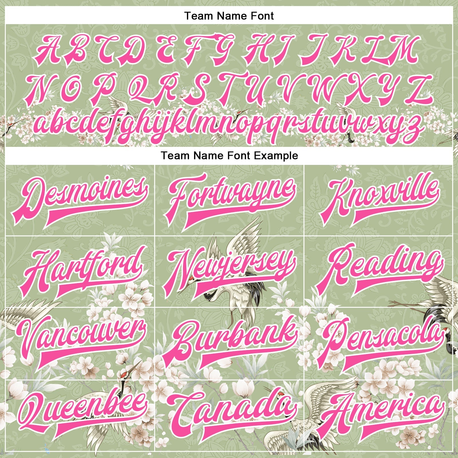 Custom Green Pink-White Flower And Crane 3D Pattern Design Bomber Full-Snap Varsity Letterman Jacket view 6