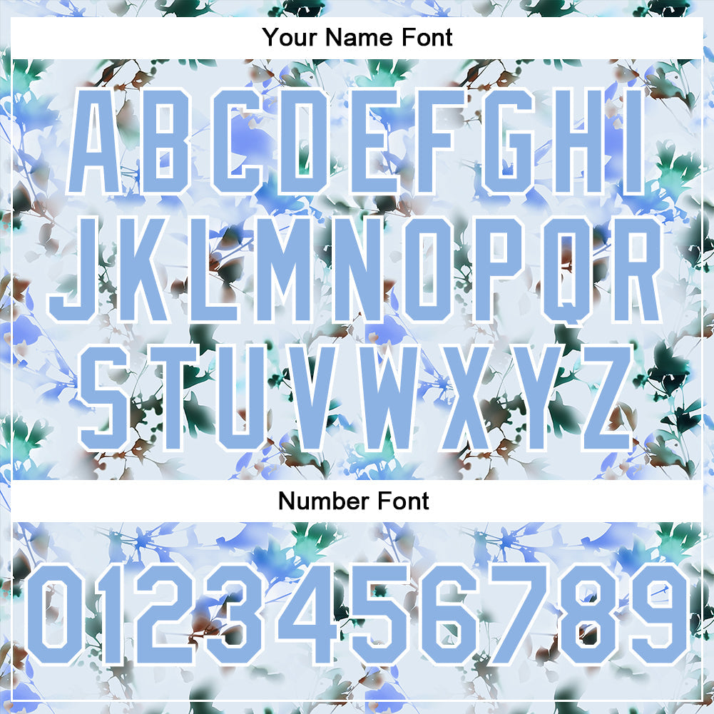 Custom White Light Blue Branches And Leaves 3D Pattern Design Bomber Full-Snap Varsity Letterman Jacket view 7