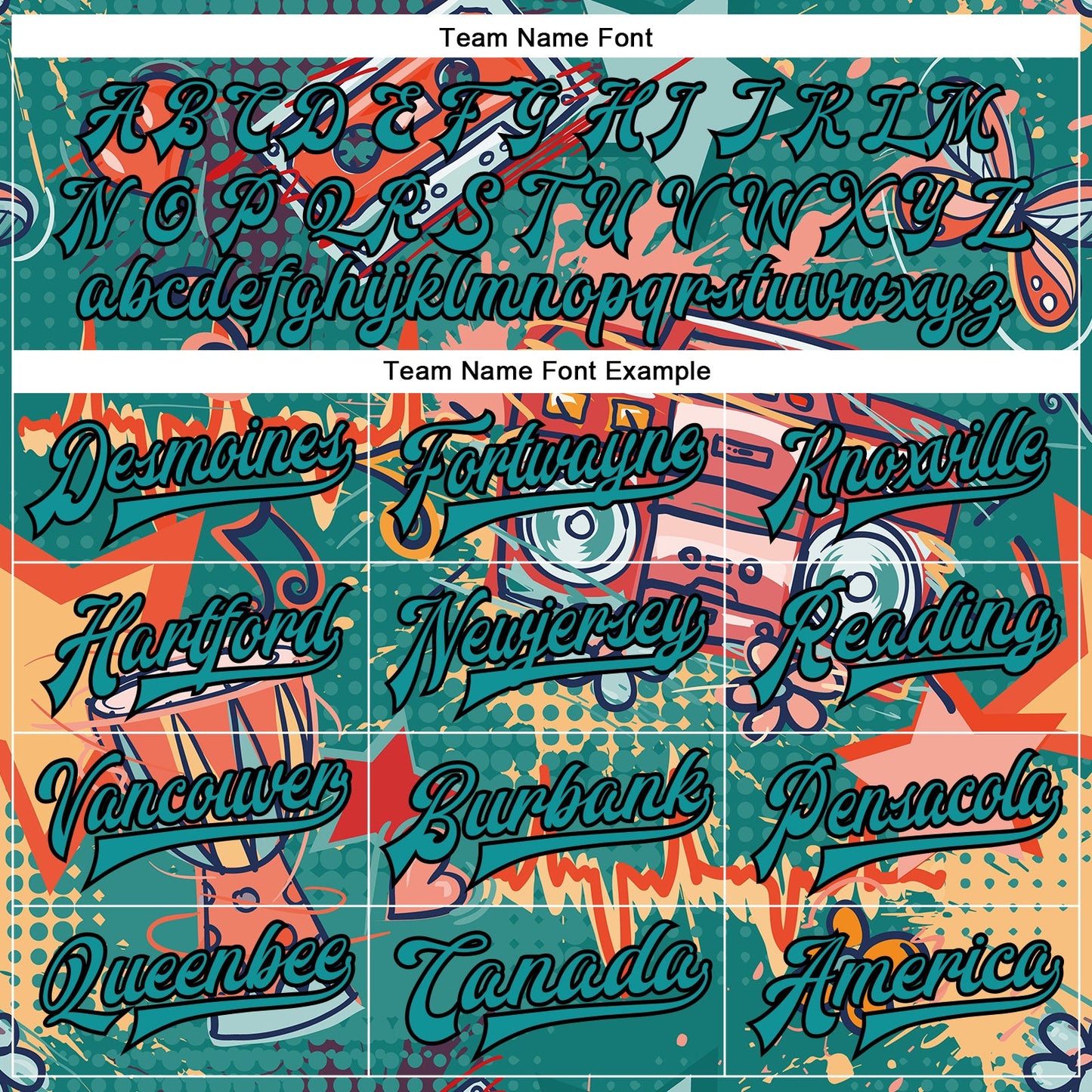 Custom Teal Black Music Festival 3D Pattern Design Bomber Full-Snap Varsity Letterman Jacket view 6