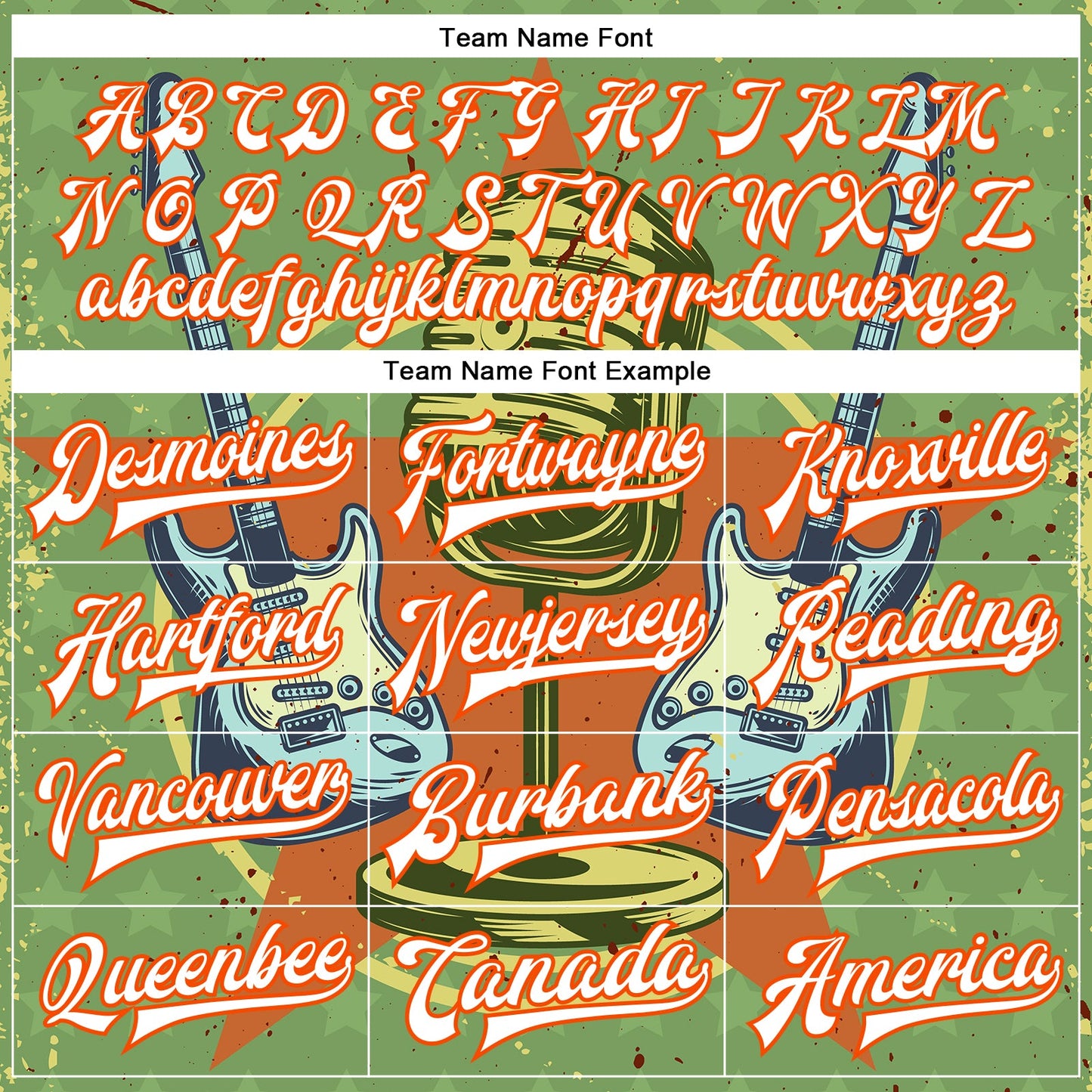 Custom Green White-Orange Guitar Music Festival 3D Pattern Design Bomber Full-Snap Varsity Letterman Jacket view 6