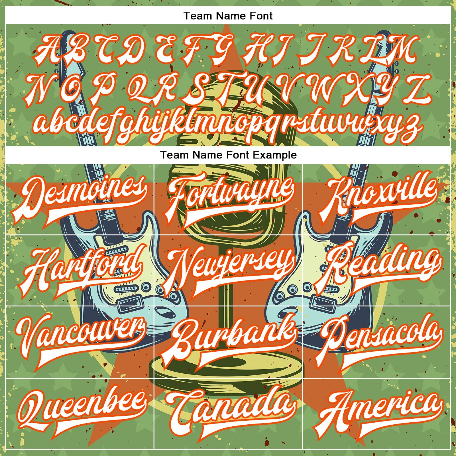 Custom Green White-Orange Guitar Music Festival 3D Pattern Design Bomber Full-Snap Varsity Letterman Jacket view 6