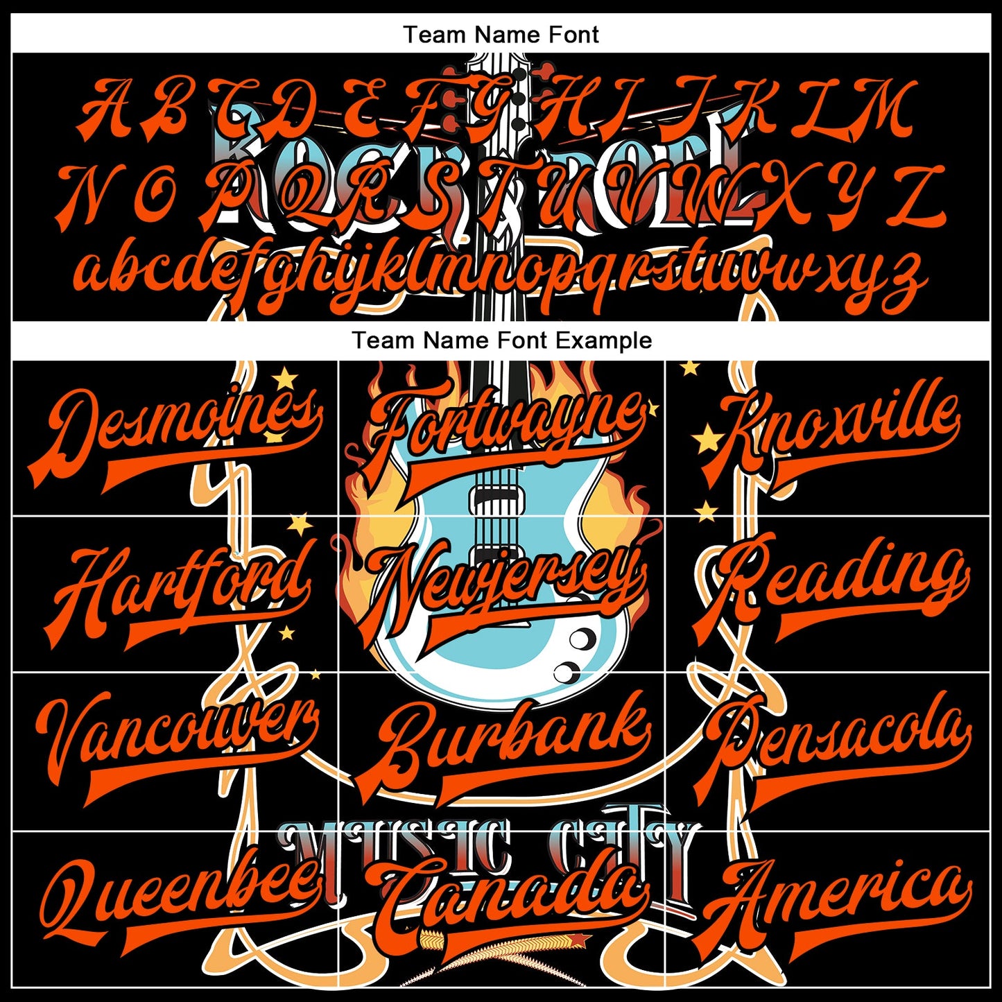 Custom Black Orange Vintage Rock Roll Music Festival 3D Pattern Design Bomber Full-Snap Varsity Letterman Jacket view 6