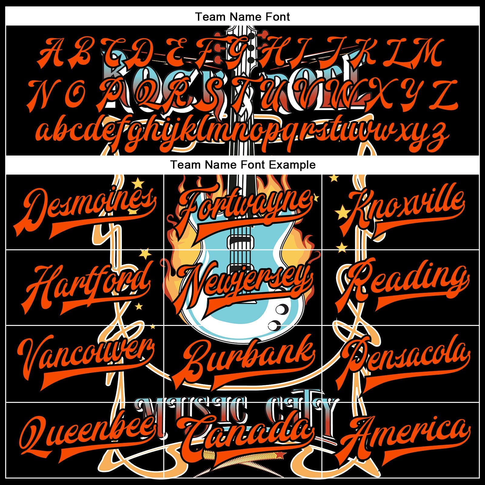 Custom Black Orange Vintage Rock Roll Music Festival 3D Pattern Design Bomber Full-Snap Varsity Letterman Jacket view 6