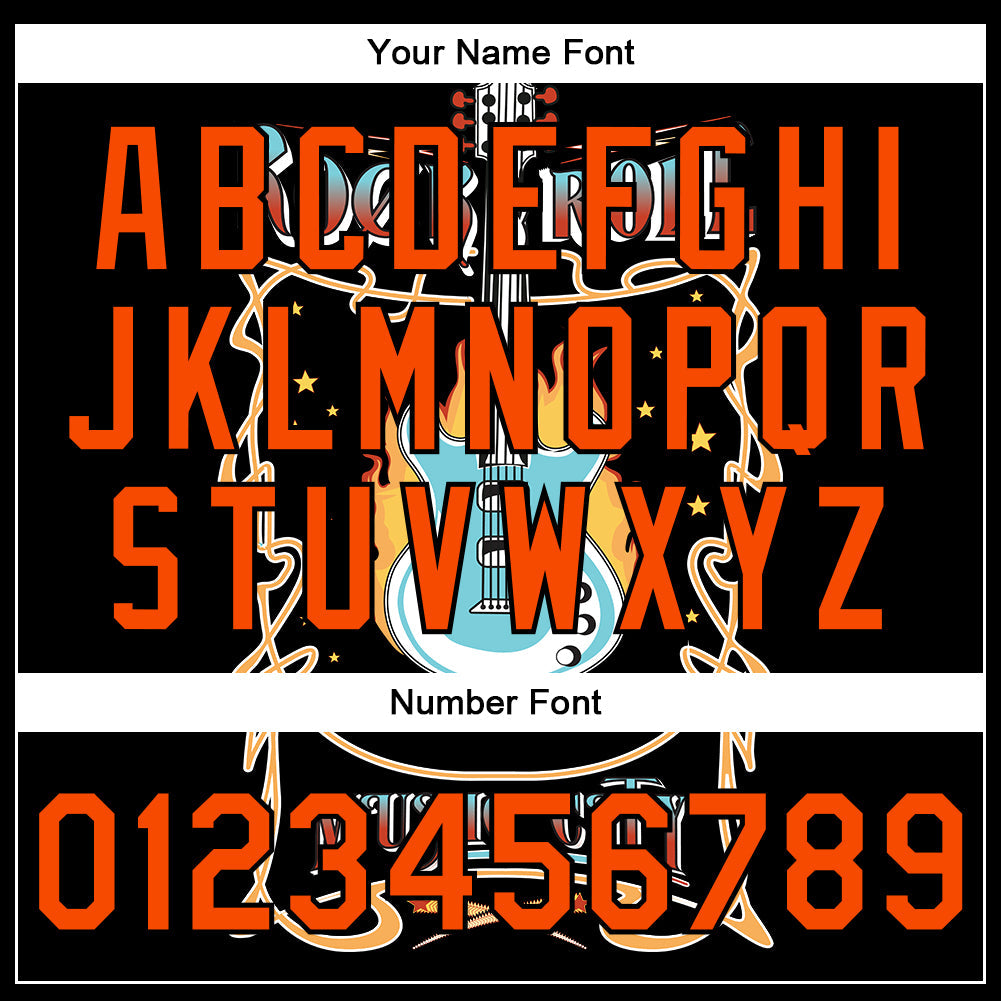 Custom Black Orange Vintage Rock Roll Music Festival 3D Pattern Design Bomber Full-Snap Varsity Letterman Jacket view 7