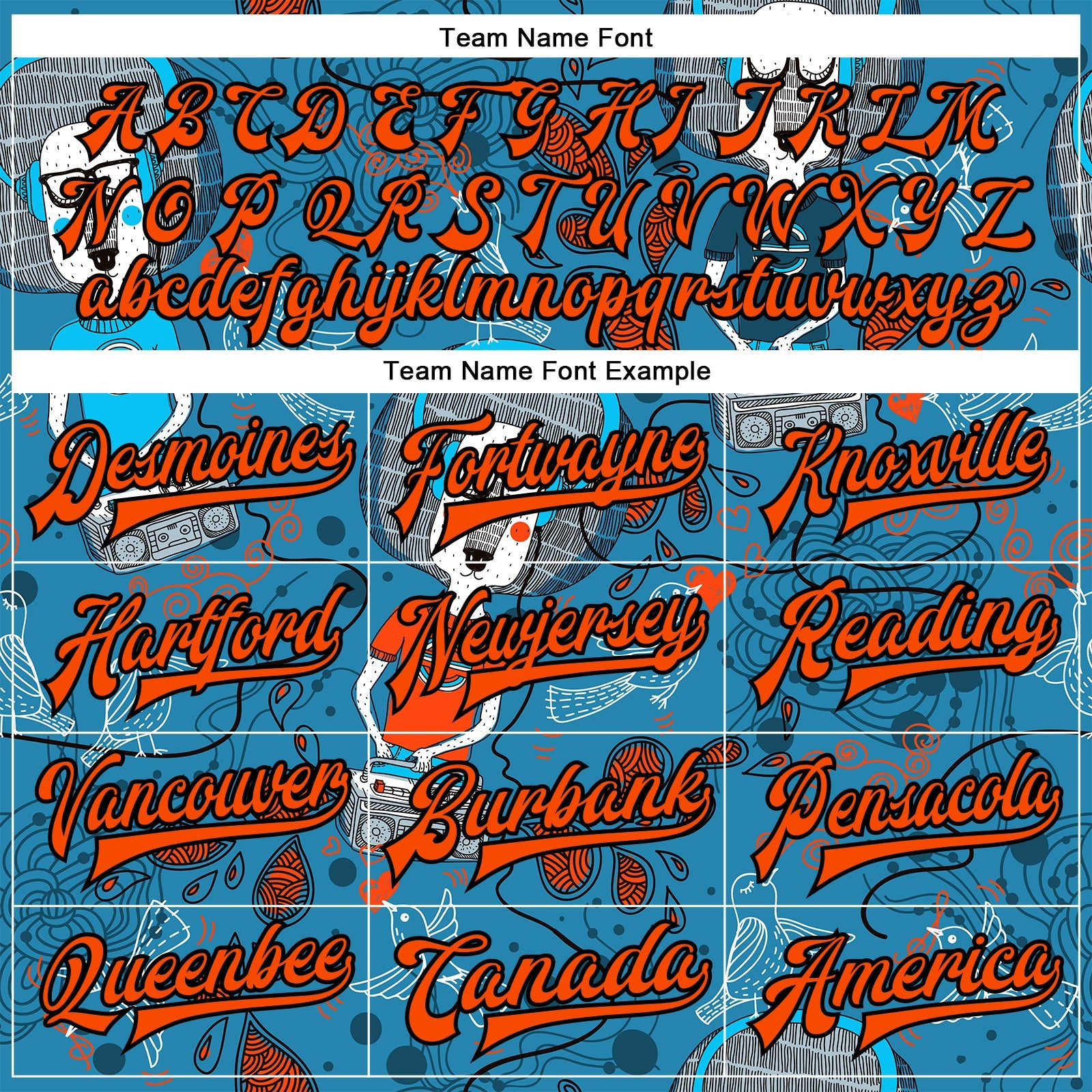 Custom Powder Blue Orange-Black Casual Music Festival 3D Pattern Design Bomber Full-Snap Varsity Letterman Jacket view 6