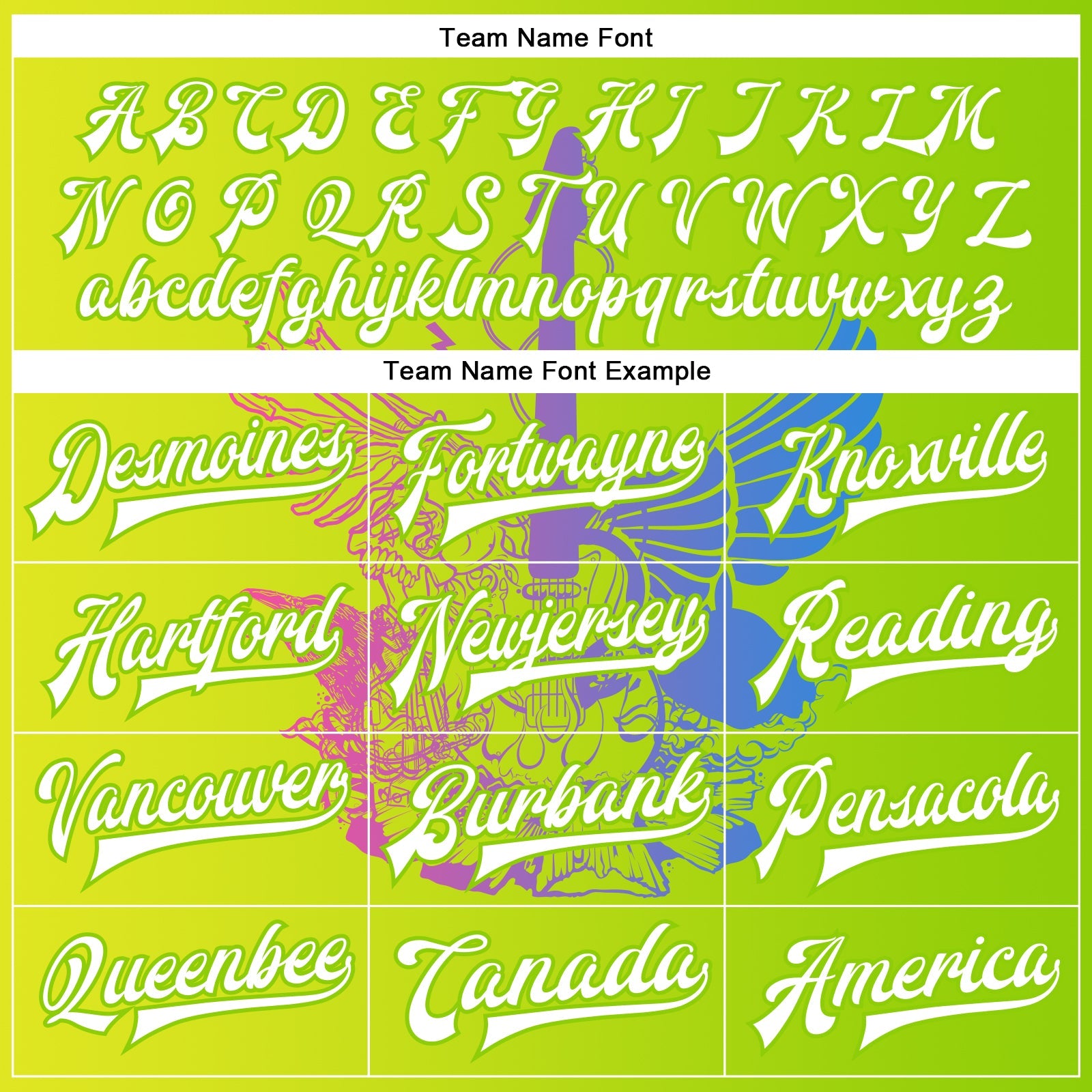 Custom Neon Green White-Neon Yellow Guitar Rock Roll Music Festival 3D Pattern Design Bomber Full-Snap Varsity Letterman Gradient Fashion Jacket view 6