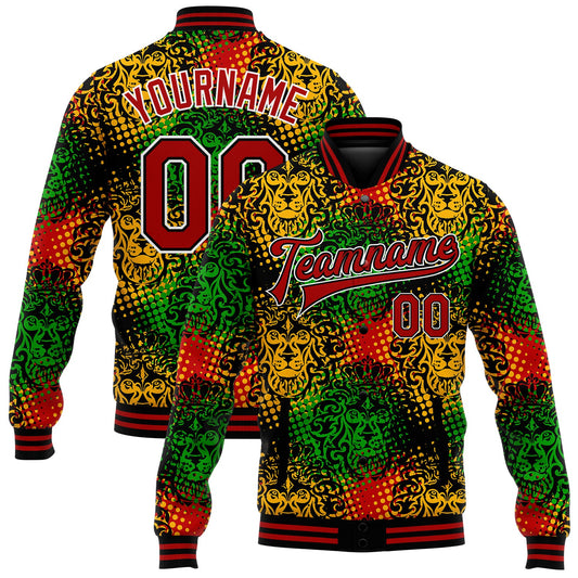 Custom Black Red-White Black History Month 3D Pattern Design Bomber Full-Snap Varsity Letterman Jacket - Main View
