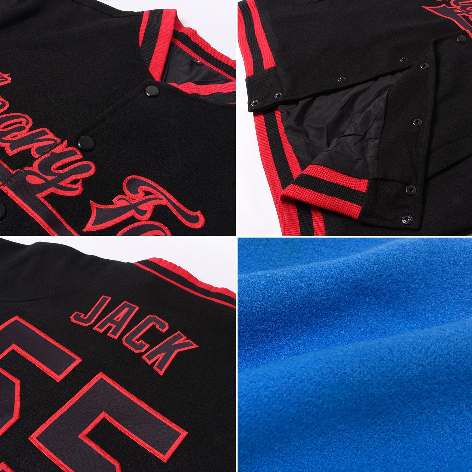 Custom Powder Blue Royal-White Bomber Full-Snap Varsity Letterman Two Tone Jacket view 4