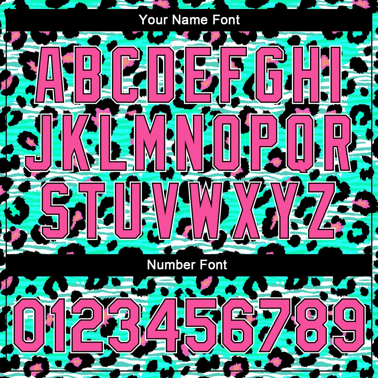 Custom Aqua Pink-Black Leopard Print 3D Pattern Design Bomber Full-Snap Varsity Letterman Jacket view 7