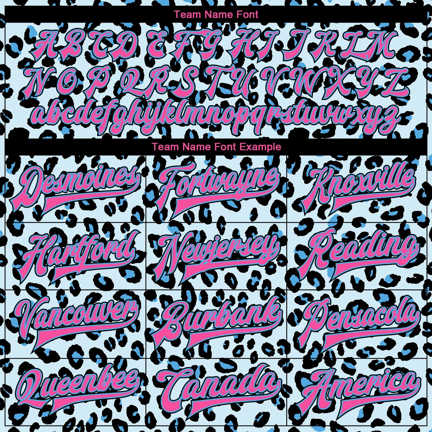 Custom Sky Blue Pink-Black Leopard Print 3D Pattern Design Bomber Full-Snap Varsity Letterman Jacket view 6
