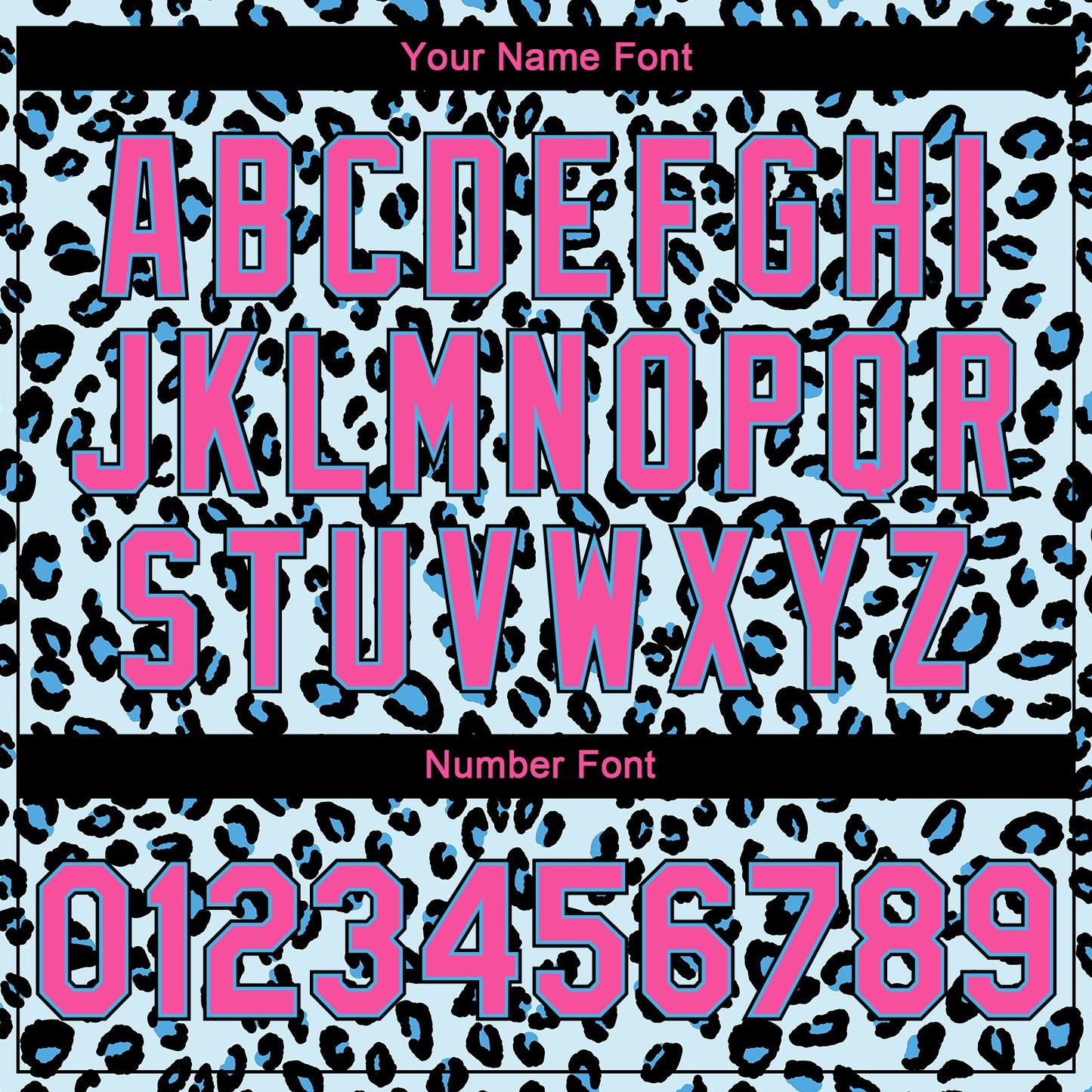 Custom Sky Blue Pink-Black Leopard Print 3D Pattern Design Bomber Full-Snap Varsity Letterman Jacket view 7