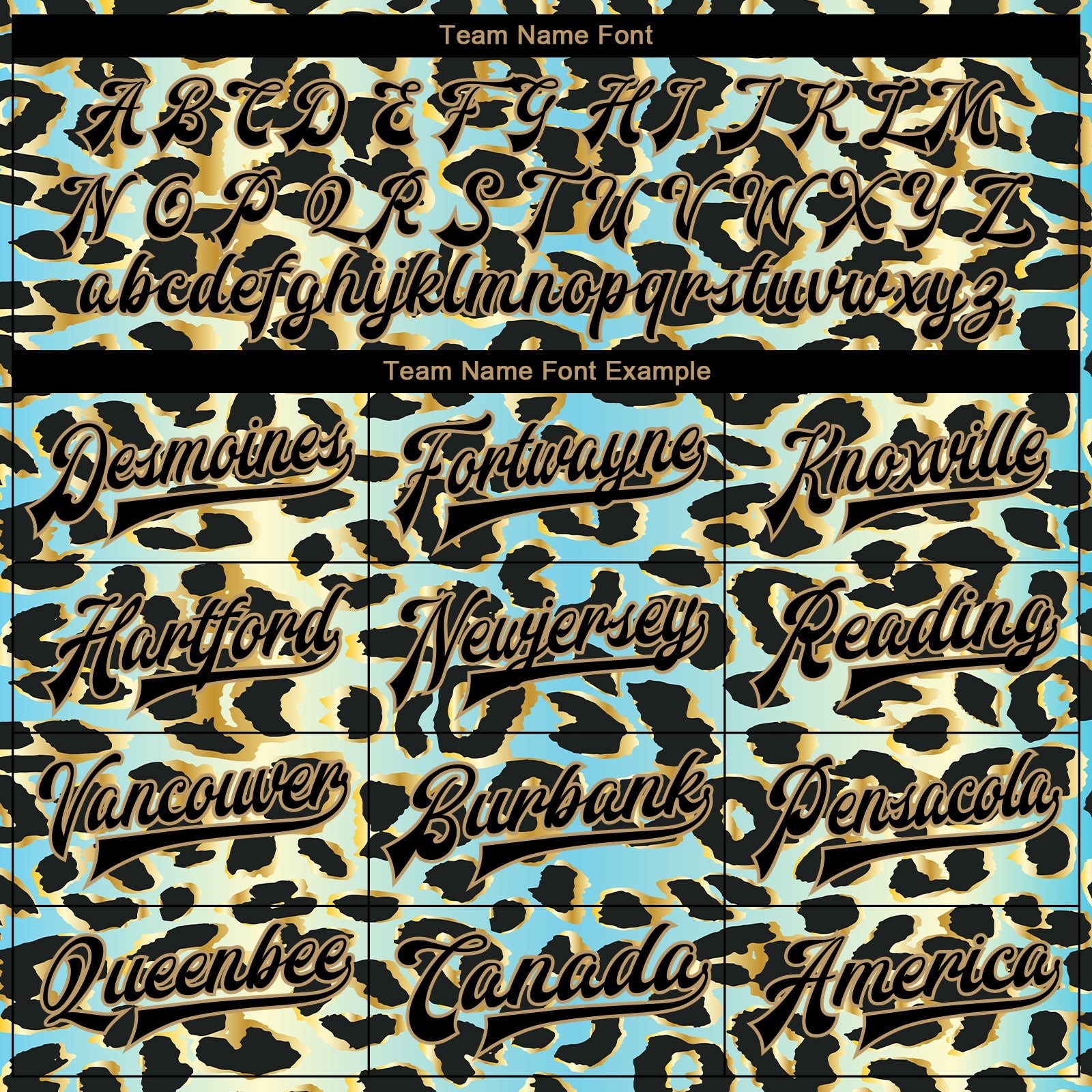 Custom Sky Blue Black-Old Gold Leopard Print 3D Pattern Design Bomber Full-Snap Varsity Letterman Jacket view 6