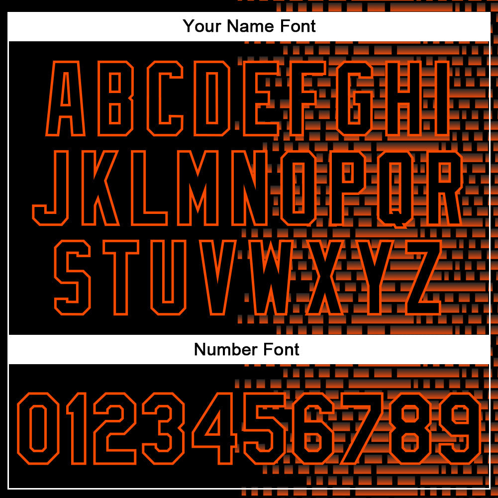 Custom Black Orange Halftone 3D Pattern Design Bomber Full-Snap Varsity Letterman Jacket view 7