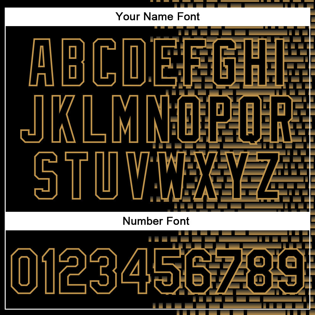 Custom Black Old Gold Halftone 3D Pattern Design Bomber Full-Snap Varsity Letterman Jacket view 7