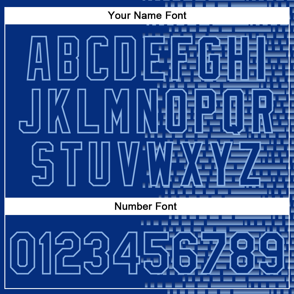 Custom Royal Light Blue-White Halftone 3D Pattern Design Bomber Full-Snap Varsity Letterman Jacket view 7
