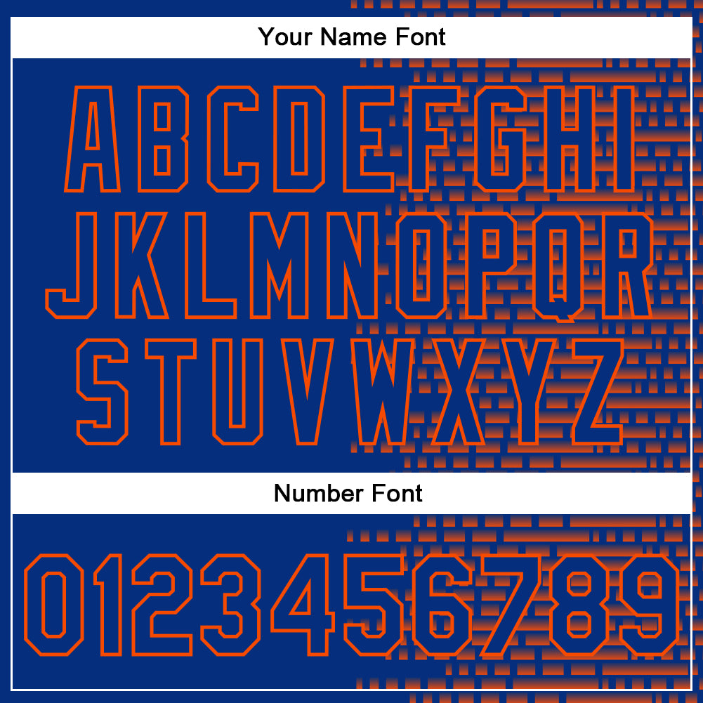 Custom Royal Orange Halftone 3D Pattern Design Bomber Full-Snap Varsity Letterman Jacket view 7