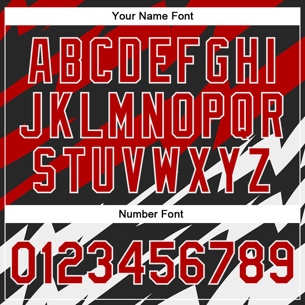 Custom Red Black-White Lightning 3D Pattern Design Bomber Full-Snap Varsity Letterman Jacket view 7