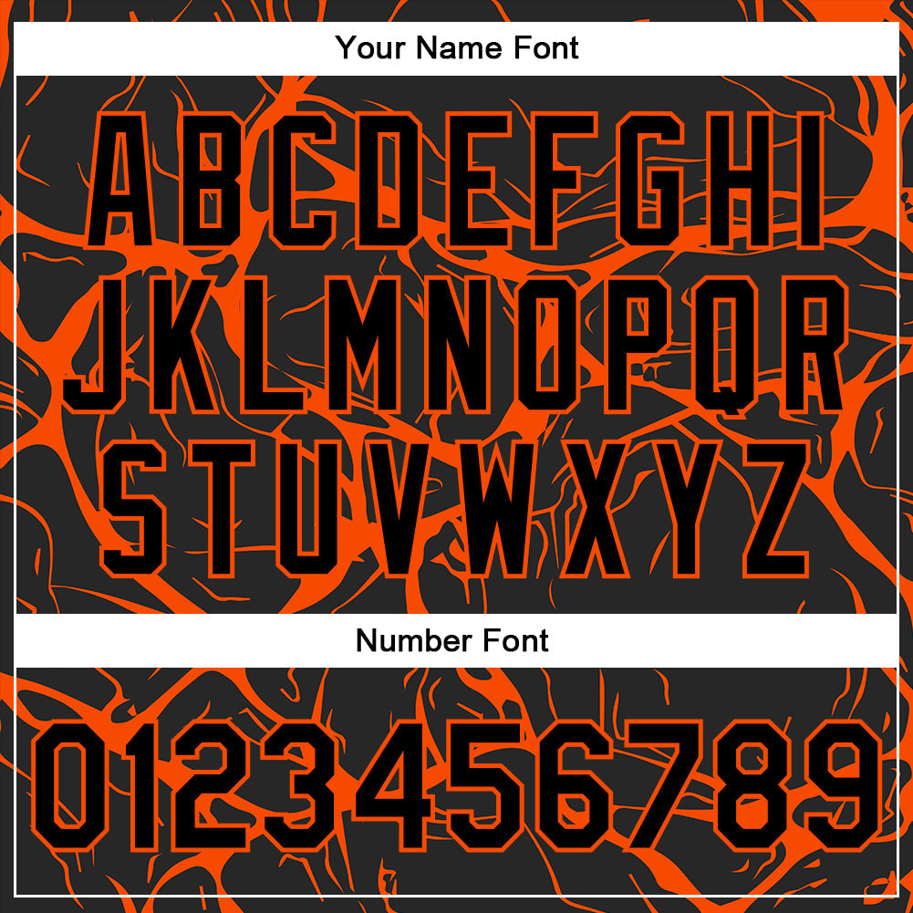 Custom Black Orange Abstract Network 3D Pattern Design Bomber Full-Snap Varsity Letterman Jacket view 7