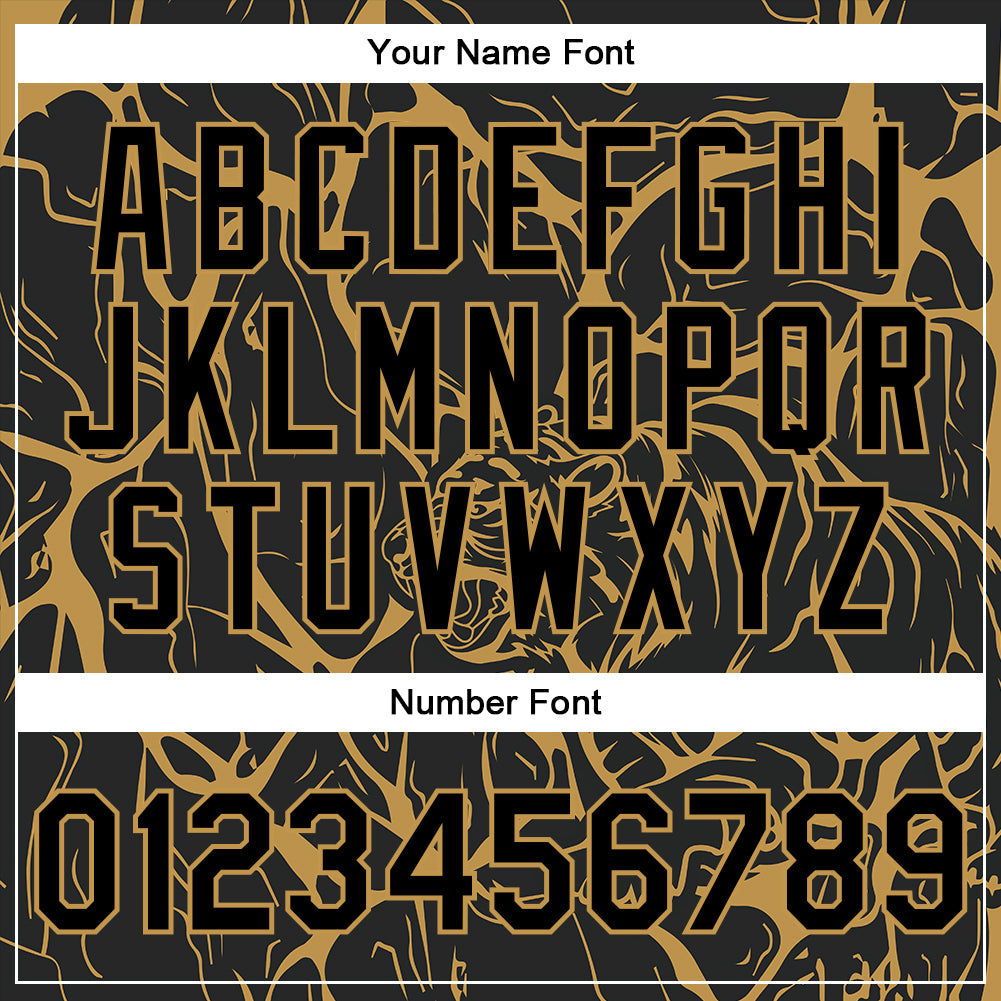 Custom Black Old Gold Abstract Network And Tiger 3D Pattern Design Bomber Full-Snap Varsity Letterman Jacket view 7