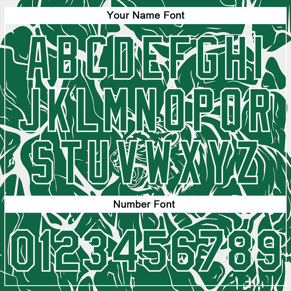 Custom Kelly Green White Abstract Network And Tiger 3D Pattern Design Bomber Full-Snap Varsity Letterman Jacket view 7