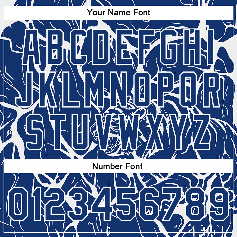 Custom Royal White Abstract Network And Tiger 3D Pattern Design Bomber Full-Snap Varsity Letterman Jacket view 7