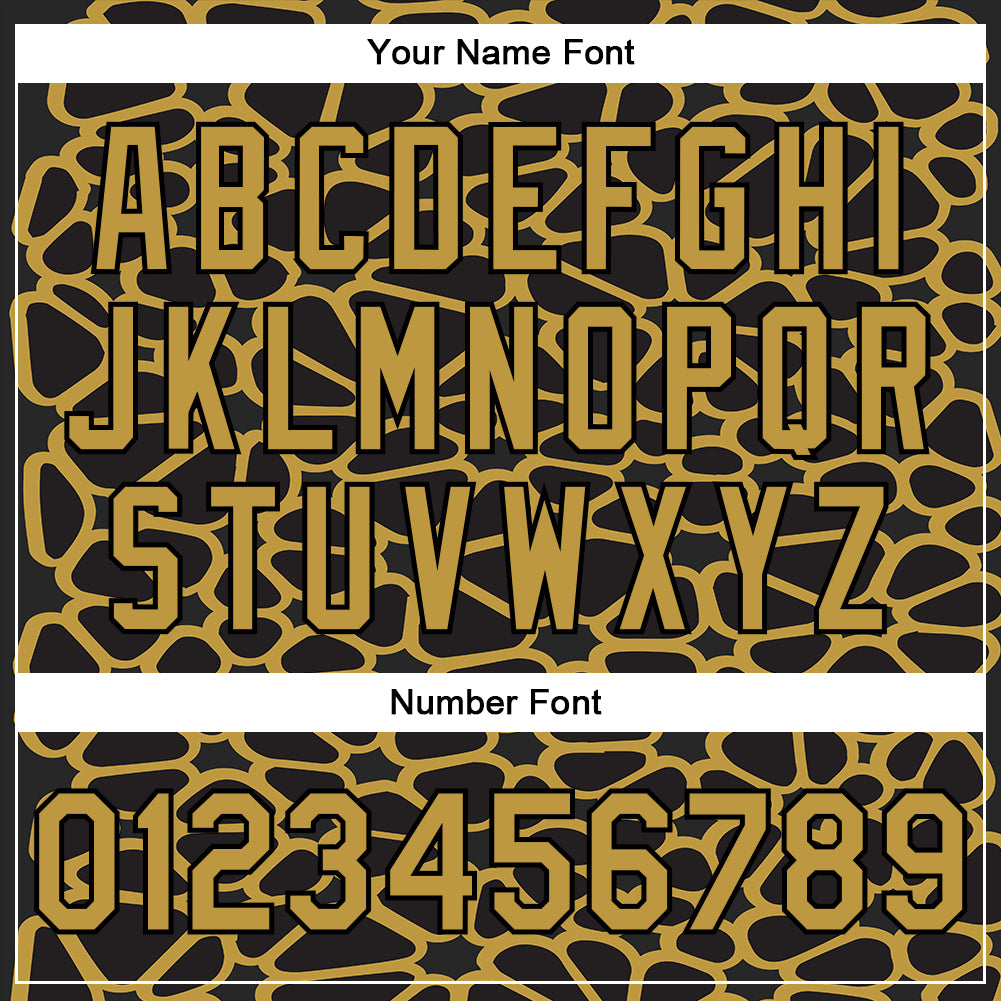Custom Black Old Gold Spotted 3D Pattern Design Bomber Full-Snap Varsity Letterman Jacket view 7