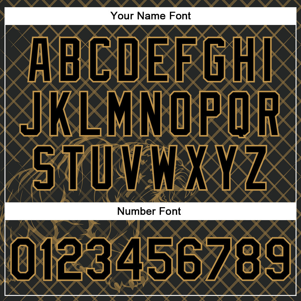 Custom Black Old Gold Check And Tiger 3D Pattern Design Bomber Full-Snap Varsity Letterman Jacket view 7