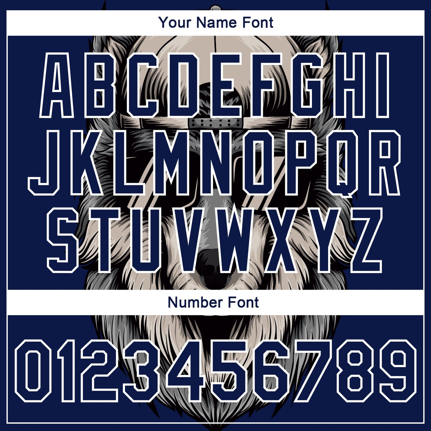 Custom Navy White-Gray Wolf 3D Pattern Design Bomber Full-Snap Varsity Letterman Jacket view 7