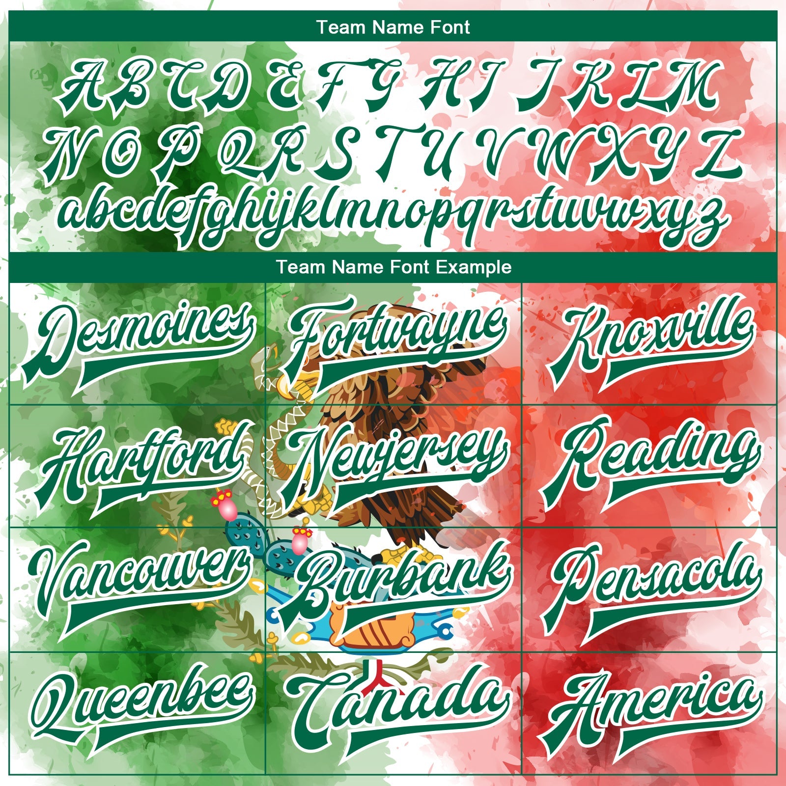 Custom Kelly Green Red-White Mexico Watercolored Splashes Grunge Design 3D Bomber Full-Snap Varsity Letterman Jacket view 6
