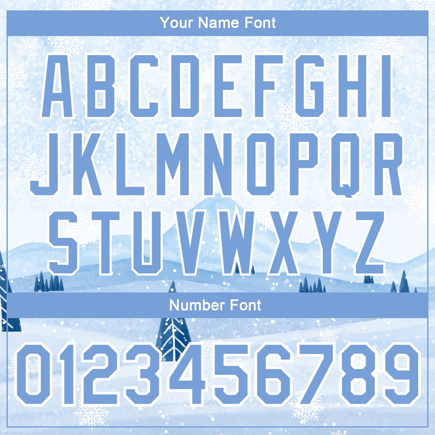 Custom White Light Blue Watercolor Winter Snow Landscape 3D Pattern Design Bomber Full-Snap Varsity Letterman Jacket view 7