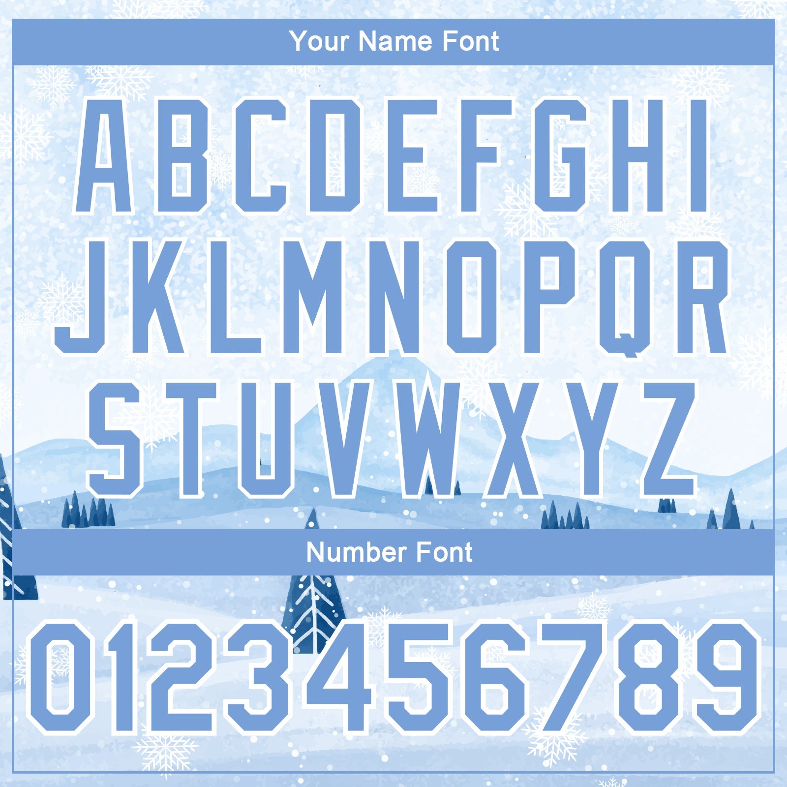 Custom White Light Blue Watercolor Winter Snow Landscape 3D Pattern Design Bomber Full-Snap Varsity Letterman Jacket view 7
