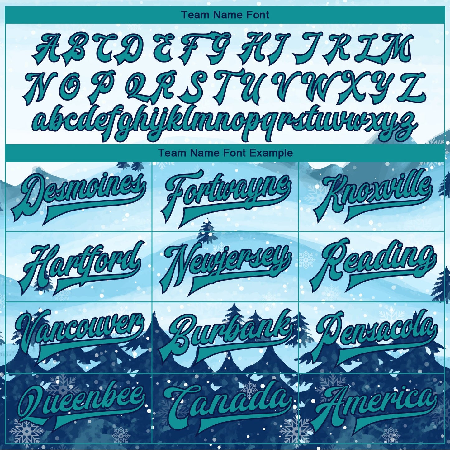Custom White Teal-Navy Watercolor Forest Winter Snow Landscape 3D Pattern Design Bomber Full-Snap Varsity Letterman Jacket view 6