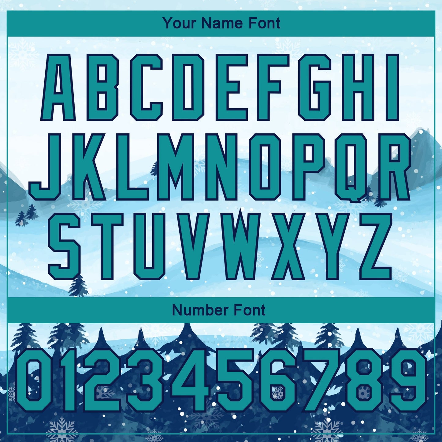 Custom White Teal-Navy Watercolor Forest Winter Snow Landscape 3D Pattern Design Bomber Full-Snap Varsity Letterman Jacket view 7