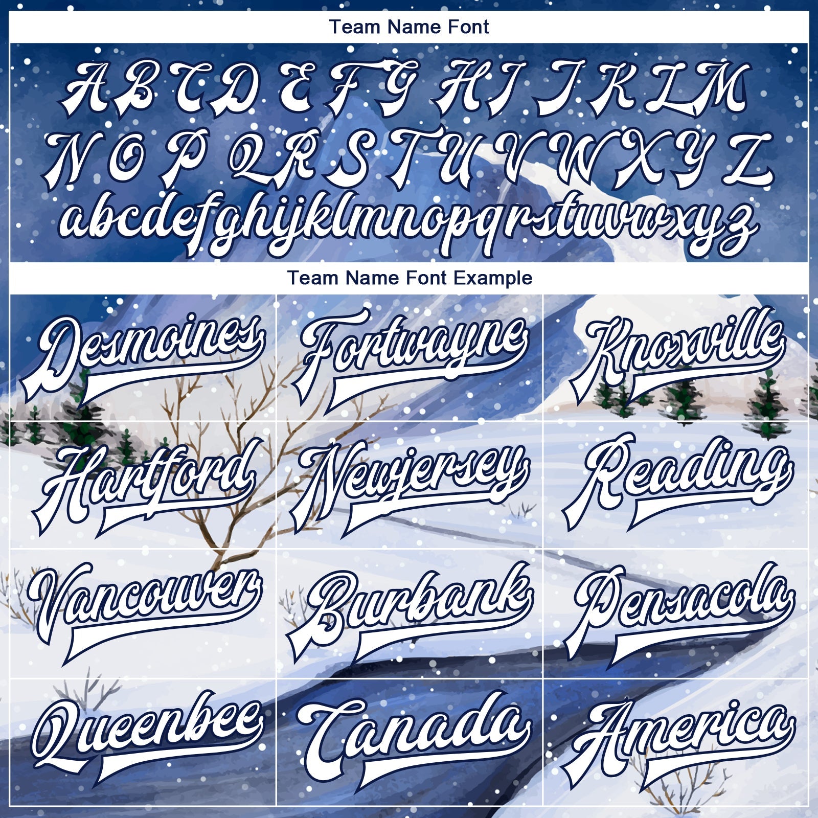 Custom Royal White-Navy Watercolor Winter Snow Landscape 3D Pattern Design Bomber Full-Snap Varsity Letterman Jacket view 6