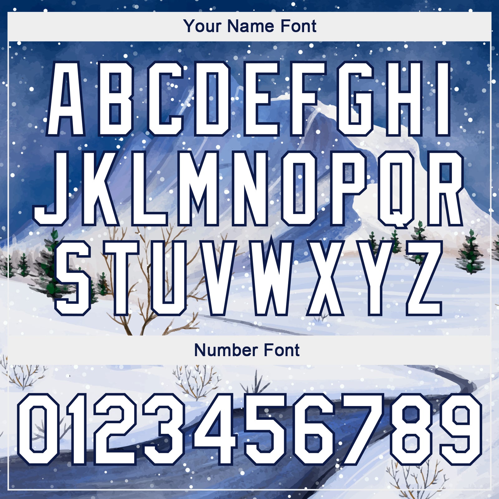 Custom Royal White-Navy Watercolor Winter Snow Landscape 3D Pattern Design Bomber Full-Snap Varsity Letterman Jacket view 7