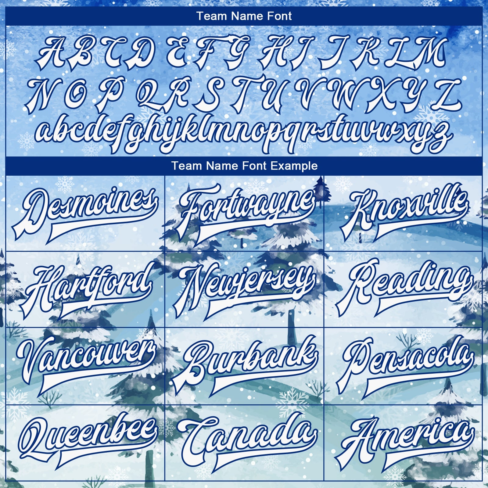 Custom Light Blue White-Royal Watercolor Winter Landscape With Snowy Trees 3D Pattern Design Bomber Full-Snap Varsity Letterman Jacket view 6