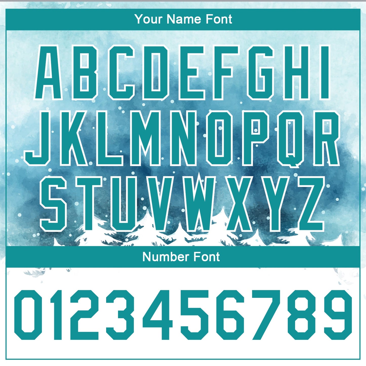 Custom Light Blue Teal-White Watercolor Winter Landscape With Snowy Trees 3D Pattern Design Bomber Full-Snap Varsity Letterman Jacket view 7