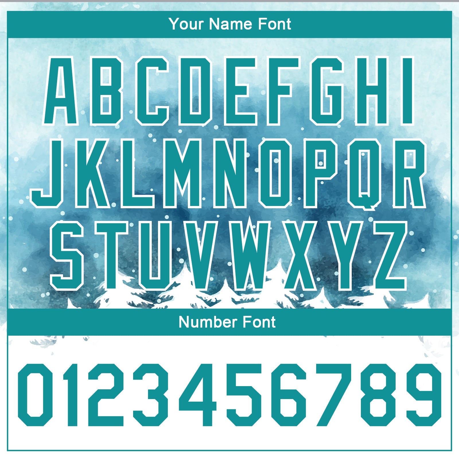Custom Light Blue Teal-White Watercolor Winter Landscape With Snowy Trees 3D Pattern Design Bomber Full-Snap Varsity Letterman Jacket view 7