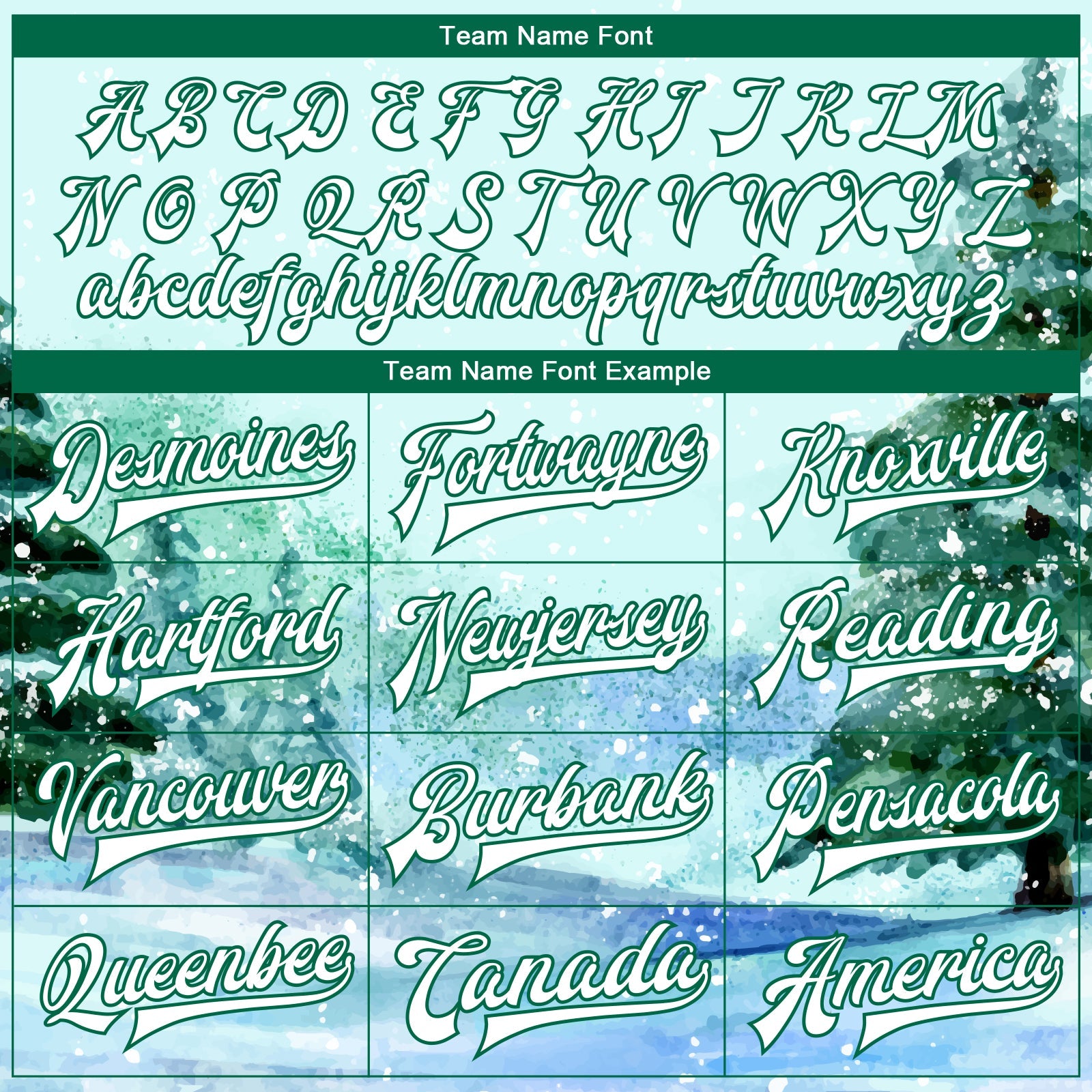 Custom Aqua White-Kelly Green Watercolor Winter Landscape With Snowy Trees 3D Pattern Design Bomber Full-Snap Varsity Letterman Jacket view 6