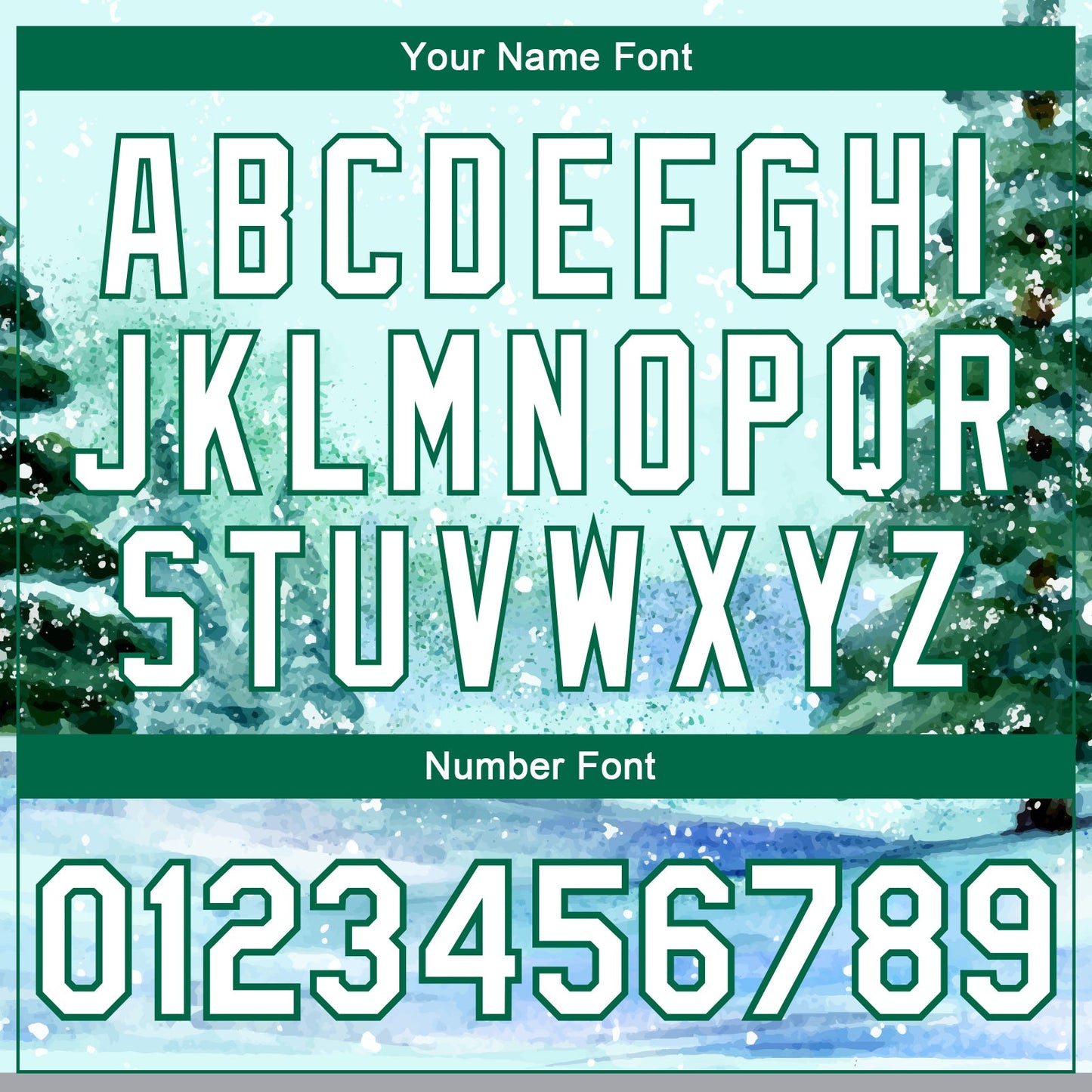 Custom Aqua White-Kelly Green Watercolor Winter Landscape With Snowy Trees 3D Pattern Design Bomber Full-Snap Varsity Letterman Jacket view 7