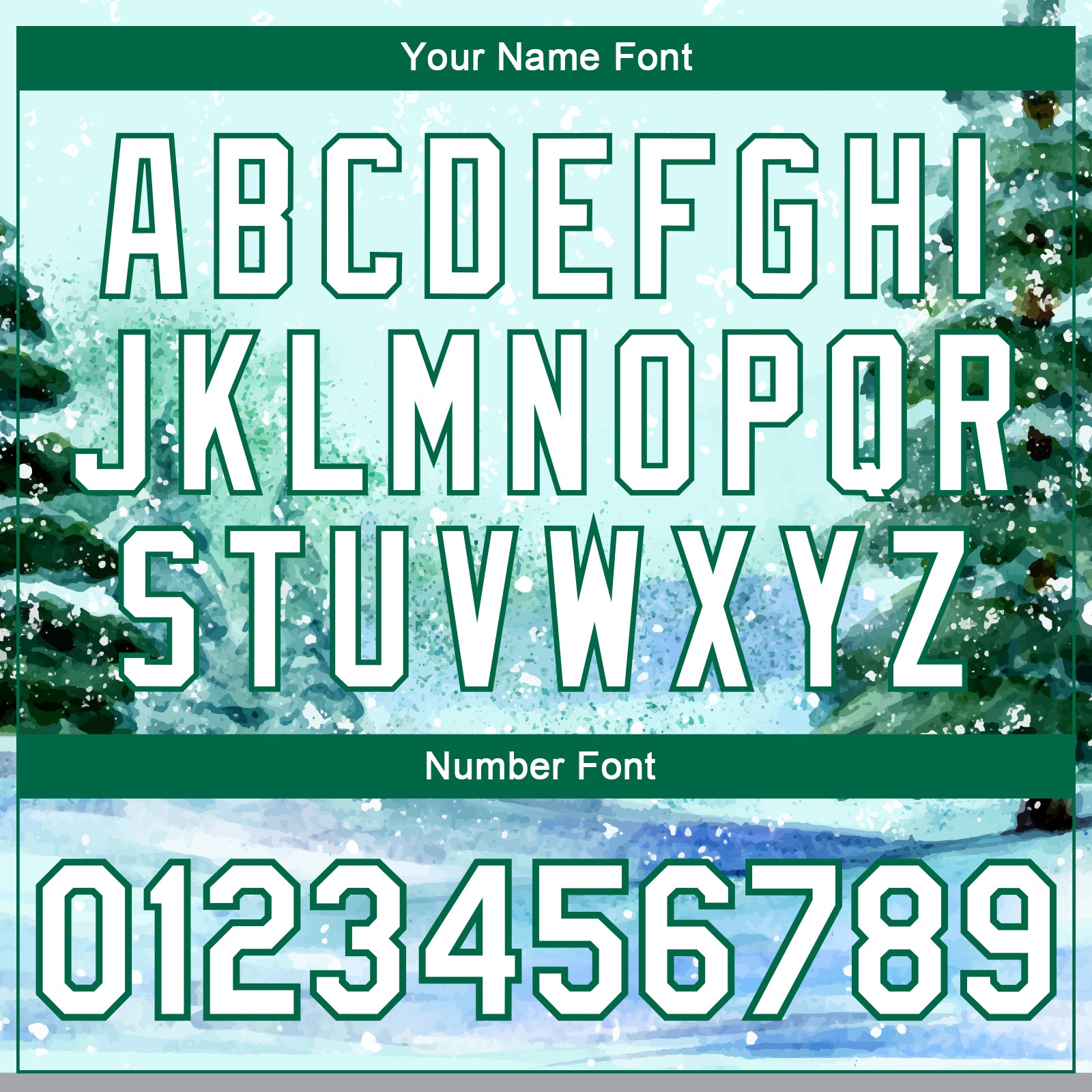 Custom Aqua White-Kelly Green Watercolor Winter Landscape With Snowy Trees 3D Pattern Design Bomber Full-Snap Varsity Letterman Jacket view 7