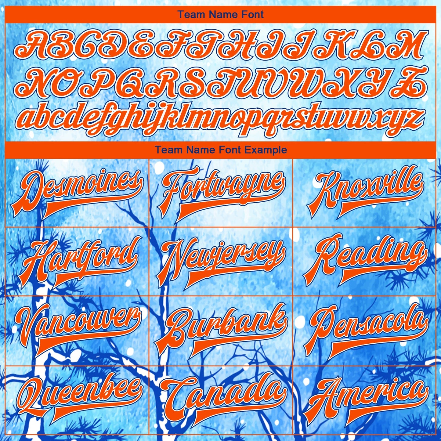 Custom Royal Orange-White Lovely Winter Landscape With Snowy Trees 3D Pattern Design Bomber Full-Snap Varsity Letterman Jacket view 6