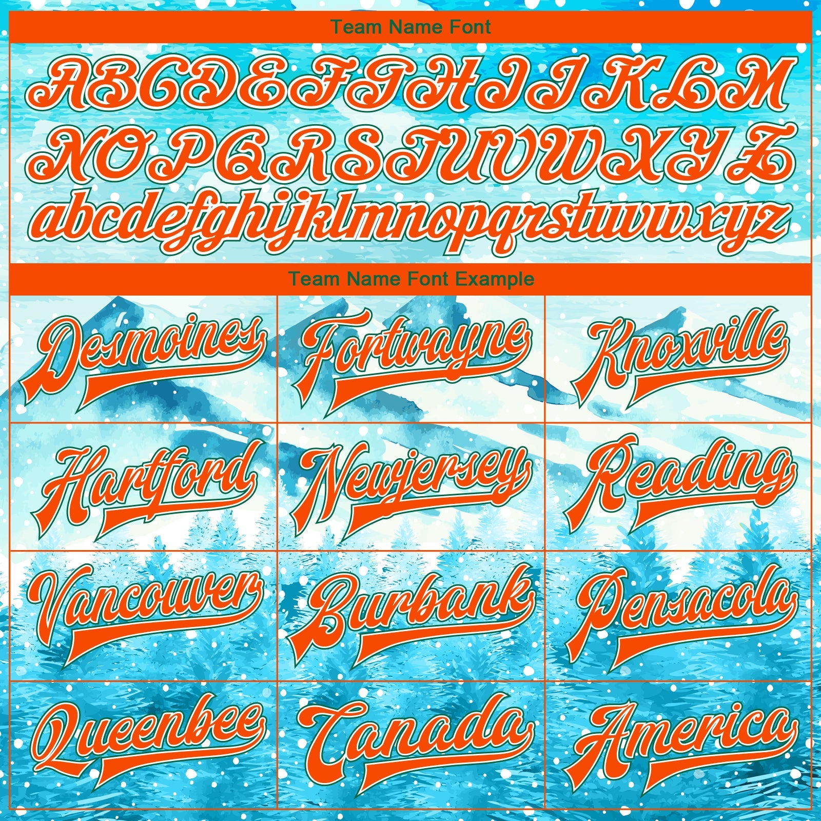 Custom Lakes Blue Orange-Kelly Green Watercolor Winter Snowy Landscape 3D Pattern Design Bomber Full-Snap Varsity Letterman Jacket view 6