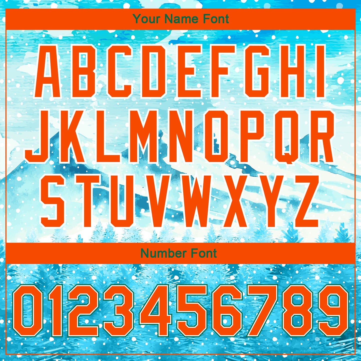 Custom Lakes Blue Orange-Kelly Green Watercolor Winter Snowy Landscape 3D Pattern Design Bomber Full-Snap Varsity Letterman Jacket view 7
