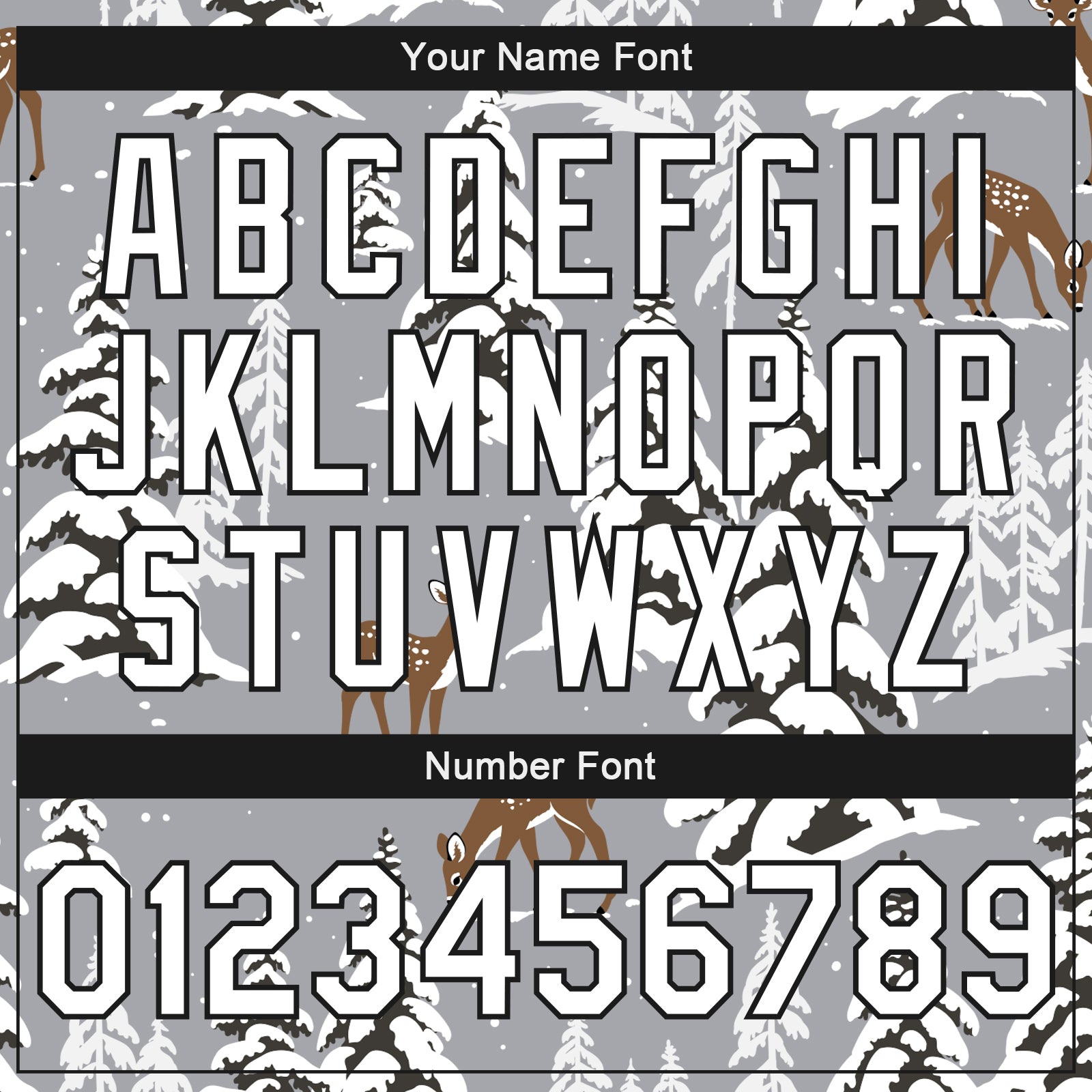 Custom Gray Black-White Winter Snowy Landscape With Deer 3D Pattern Design Bomber Full-Snap Varsity Letterman Jacket view 7