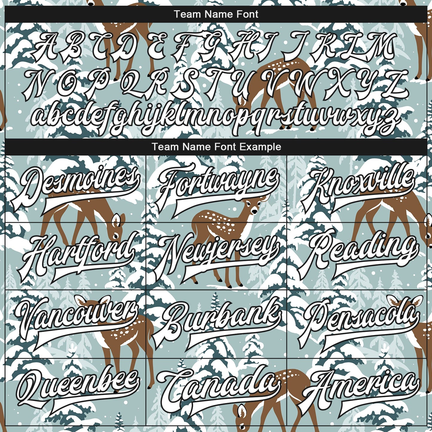 Custom Teal Black-White Winter Snowy Landscape With Deer 3D Pattern Design Bomber Full-Snap Varsity Letterman Jacket view 6