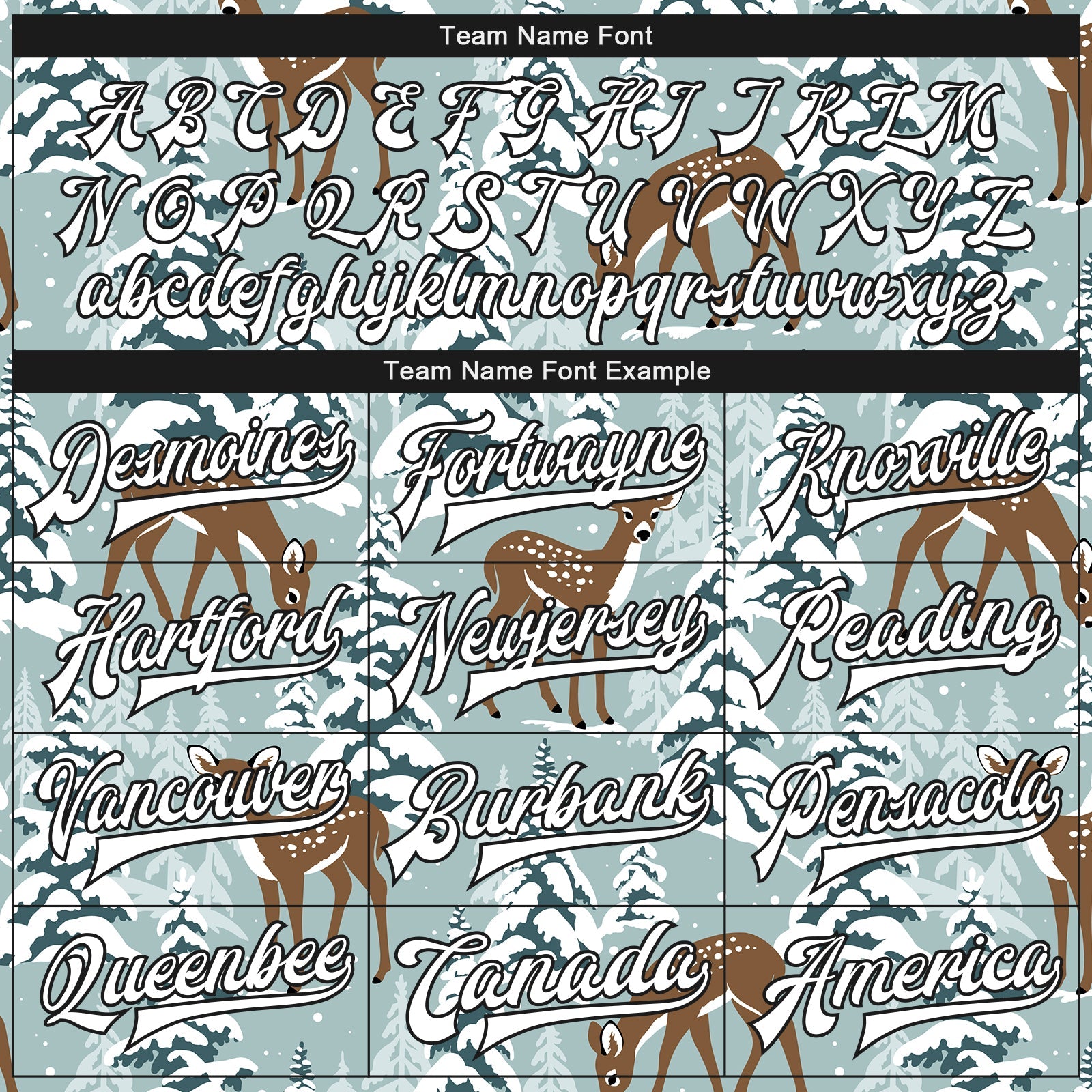 Custom Teal Black-White Winter Snowy Landscape With Deer 3D Pattern Design Bomber Full-Snap Varsity Letterman Jacket view 6